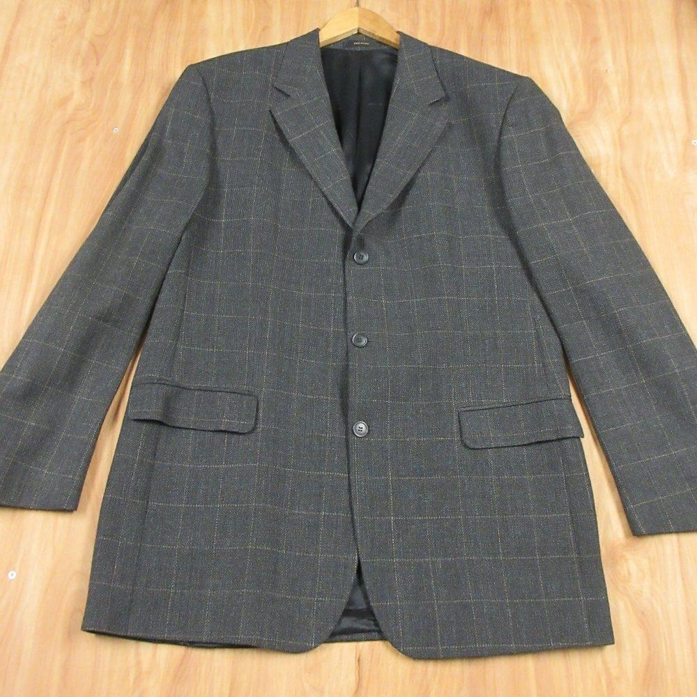 LANIFICIO Di PRAY Wool Windowpane Blazer Sz 44 LONG Plaid Suit Jacket Sport Coat